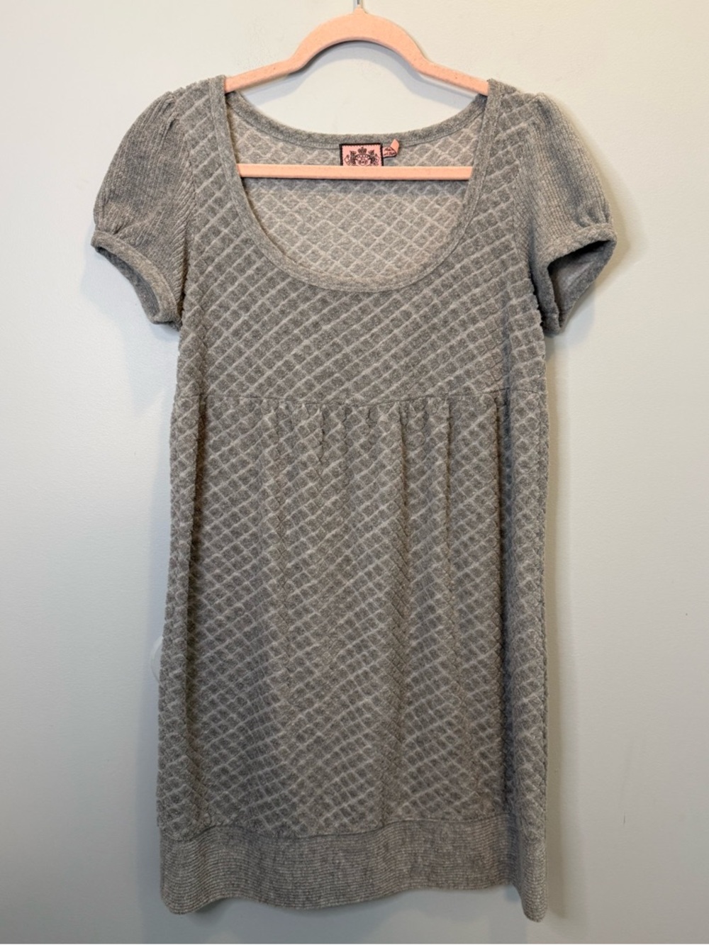 Juicy Couture Y2K Grey Terry Cloth Diamond Knit Babydoll Mini Dress Medium